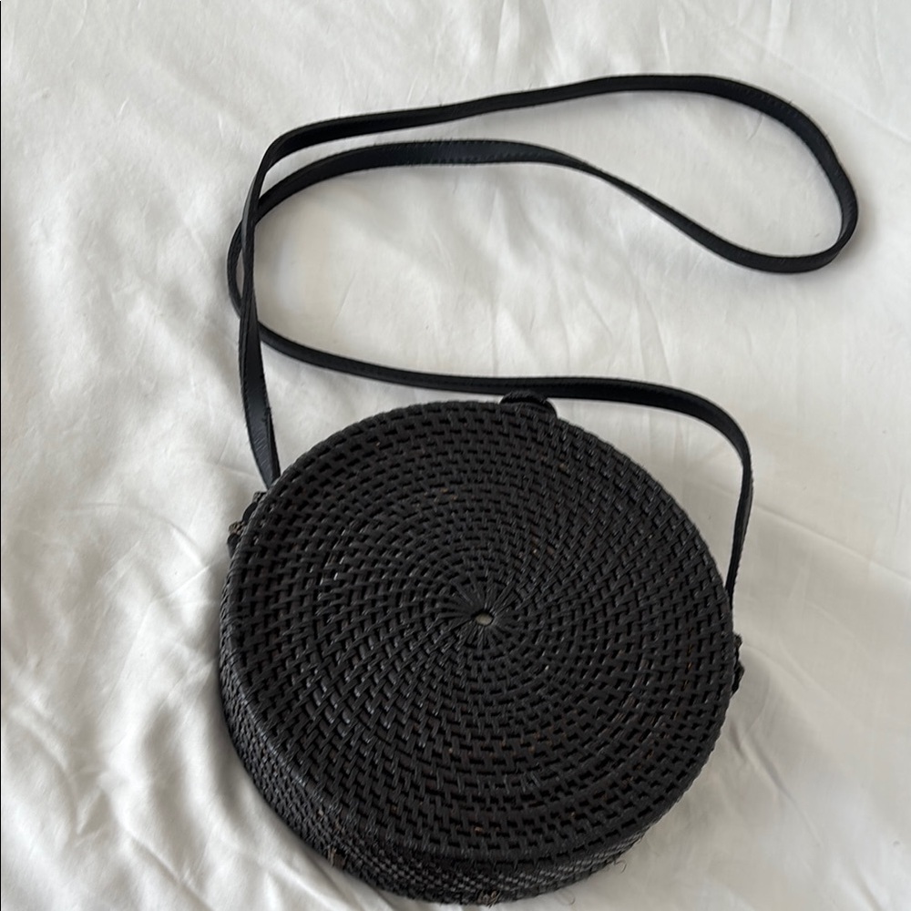Black Circular Woven Crossbody Bag